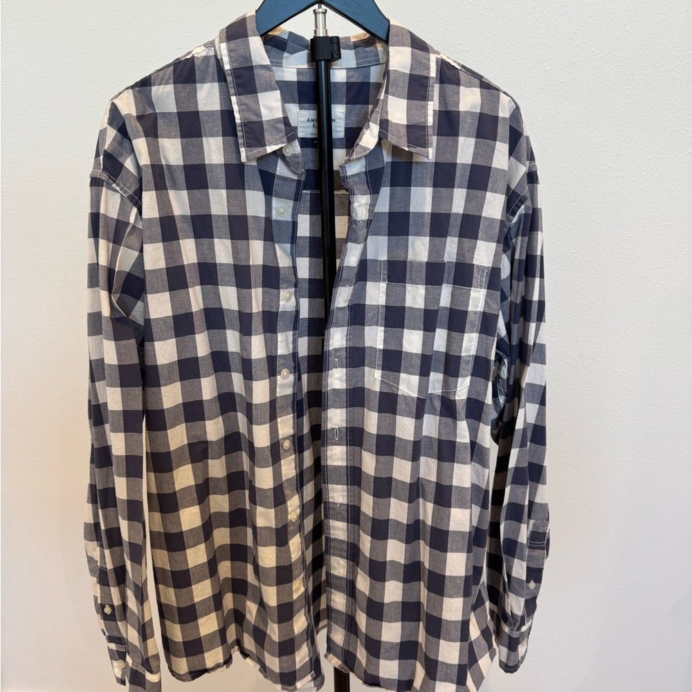American‎ Eagle Outfitters Navy and White Plaid Shirt